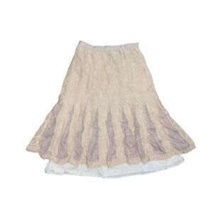 Coldwater Creek Lace Pleated Midi Skirt Boho Size 8 Hippie Cotton Festival Y2K